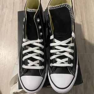 Black white leather high tops